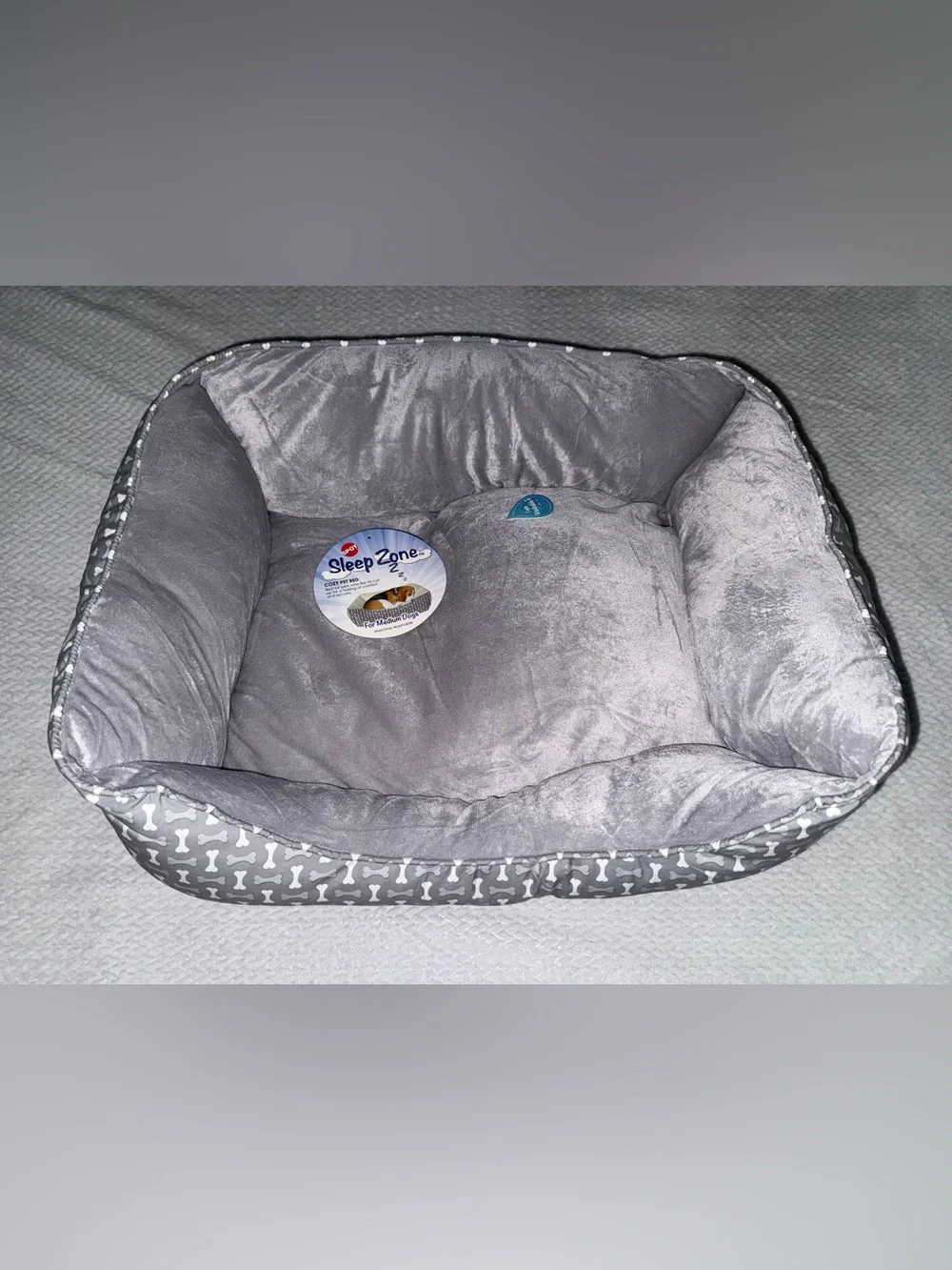 Gray Plush Cozy Pet Bed 26x20x7
